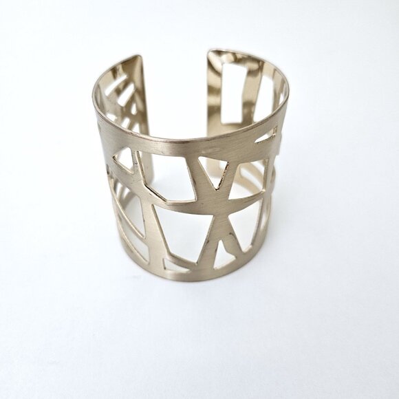 Brushed Gold Tone Geometric Cutout Cuff Bracelet - Picture 10 of 10